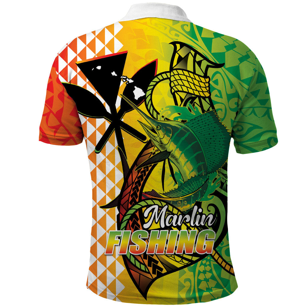 Hawaii Blue Marlin Fishing Polo Shirt Hawaiian Kanaka Kakau Reggae LT14 - Polynesian Pride
