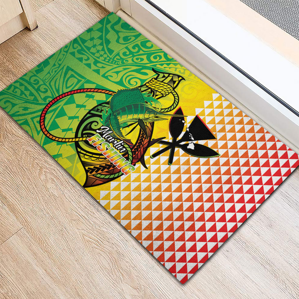 Hawaii Blue Marlin Fishing Rubber Doormat Hawaiian Kanaka Kakau Reggae