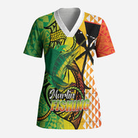 Hawaii Blue Marlin Fishing Scrub Top Hawaiian Kanaka Kakau Reggae LT14 Adult Reggae - Polynesian Pride