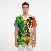 Hawaii Blue Marlin Fishing Scrub Top Hawaiian Kanaka Kakau Reggae LT14 - Polynesian Pride