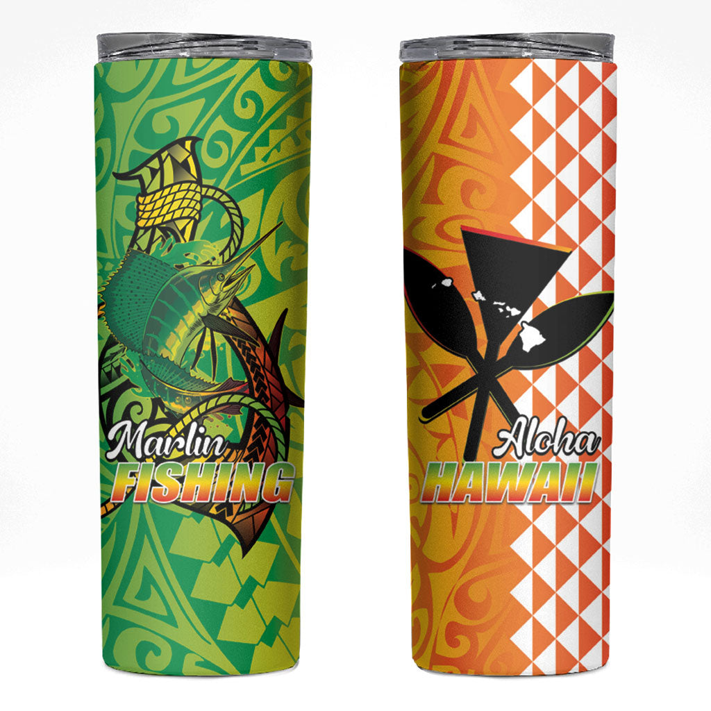 Hawaii Blue Marlin Fishing Skinny Tumbler Hawaiian Kanaka Kakau Reggae