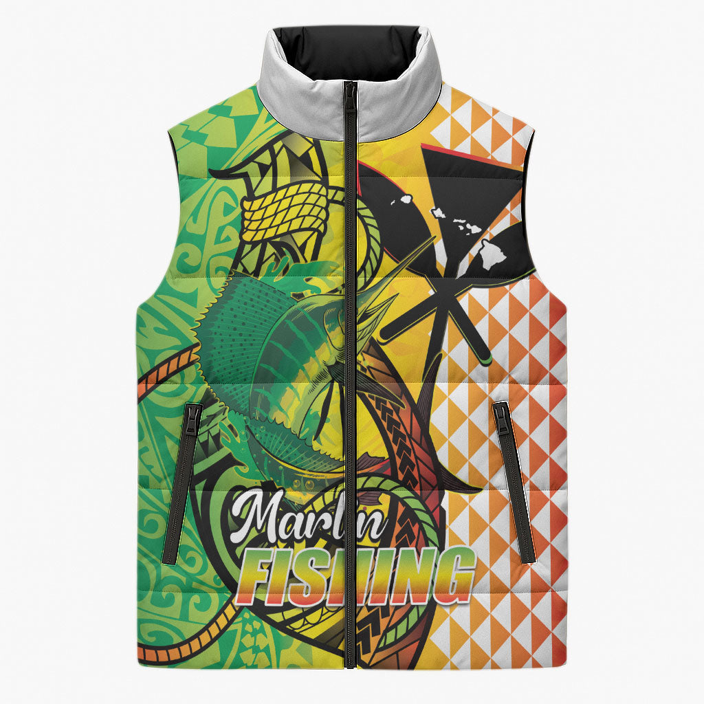 Hawaii Blue Marlin Fishing Sleeveless Puffer Jacket Hawaiian Kanaka Kakau Reggae LT14 Unisex Reggae - Polynesian Pride