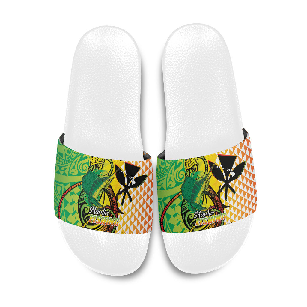 Hawaii Blue Marlin Fishing Slide Sandals Hawaiian Kanaka Kakau Reggae