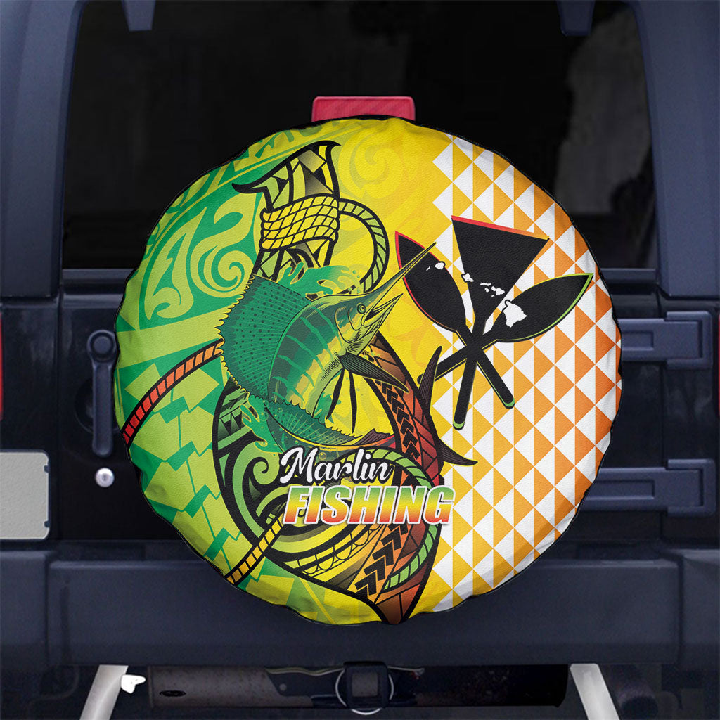 Hawaii Blue Marlin Fishing Spare Tire Cover Hawaiian Kanaka Kakau Reggae LT14 No hole Reggae - Polynesian Pride
