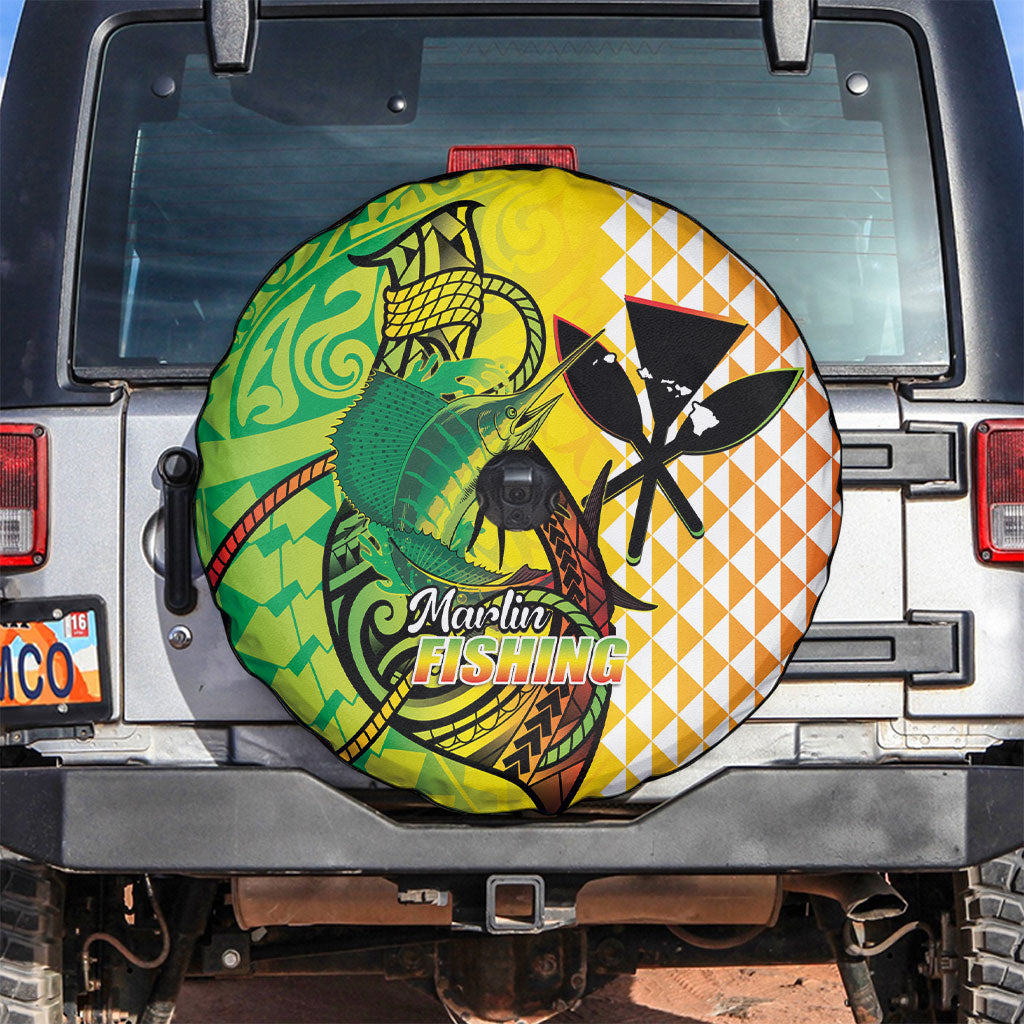 Hawaii Blue Marlin Fishing Spare Tire Cover Hawaiian Kanaka Kakau Reggae LT14 Reggae - Polynesian Pride