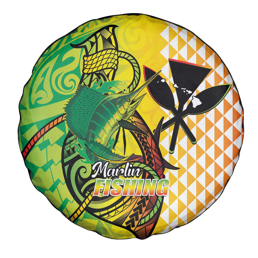 Hawaii Blue Marlin Fishing Spare Tire Cover Hawaiian Kanaka Kakau Reggae LT14 - Polynesian Pride