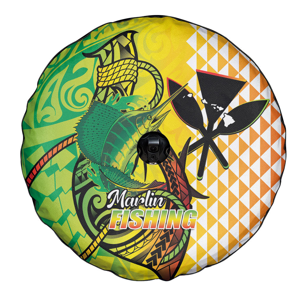Hawaii Blue Marlin Fishing Spare Tire Cover Hawaiian Kanaka Kakau Reggae LT14 - Polynesian Pride