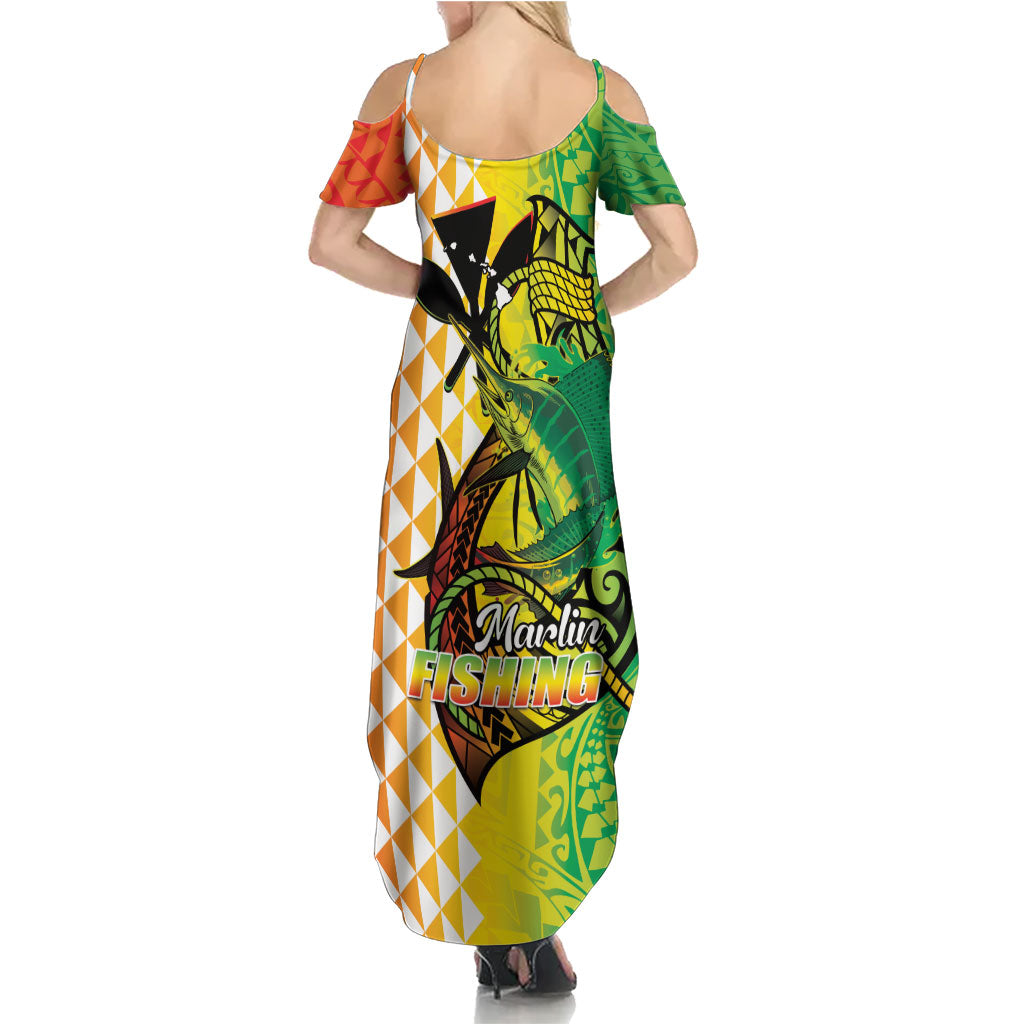 Hawaii Blue Marlin Fishing Summer Maxi Dress Hawaiian Kanaka Kakau Reggae LT14 - Polynesian Pride
