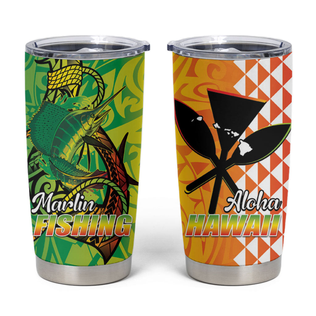Hawaii Blue Marlin Fishing Tumbler Cup Hawaiian Kanaka Kakau Reggae LT14 Reggae - Polynesian Pride