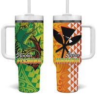 Hawaii Blue Marlin Fishing Tumbler With Handle Hawaiian Kanaka Kakau Reggae LT14 One Size: 40 oz Reggae - Polynesian Pride