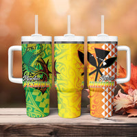 Hawaii Blue Marlin Fishing Tumbler With Handle Hawaiian Kanaka Kakau Reggae LT14 - Polynesian Pride