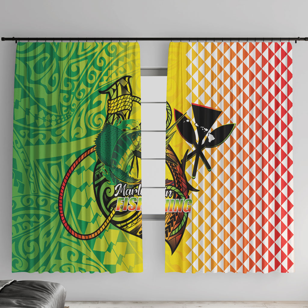 Hawaii Blue Marlin Fishing Window Curtain Hawaiian Kanaka Kakau Reggae