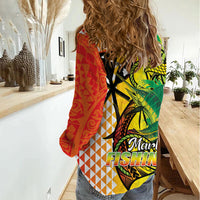 Hawaii Blue Marlin Fishing Women Casual Shirt Hawaiian Kanaka Kakau Reggae