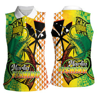 Hawaii Blue Marlin Fishing Women Sleeveless Polo Shirt Hawaiian Kanaka Kakau Reggae