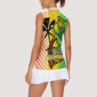 Hawaii Blue Marlin Fishing Women Sleeveless Polo Shirt Hawaiian Kanaka Kakau Reggae