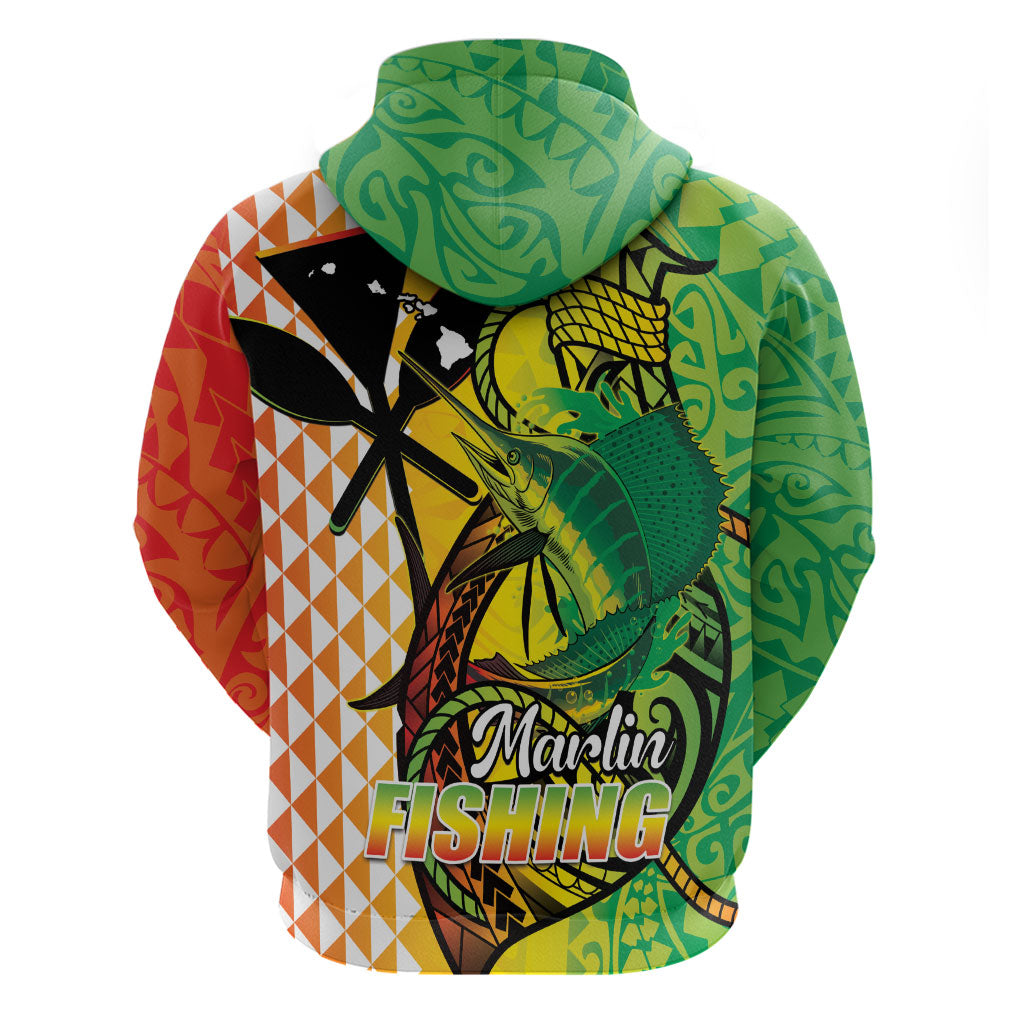 Hawaii Blue Marlin Fishing Zip Hoodie Hawaiian Kanaka Kakau Reggae LT14 - Polynesian Pride