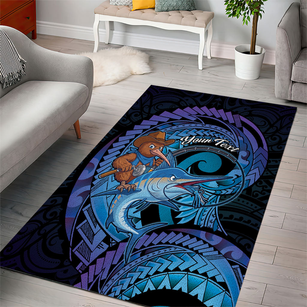 Personalised Blue Marlin Fishing New Zealand Area Rug NZ Kiwi Cowboy Born To Fish