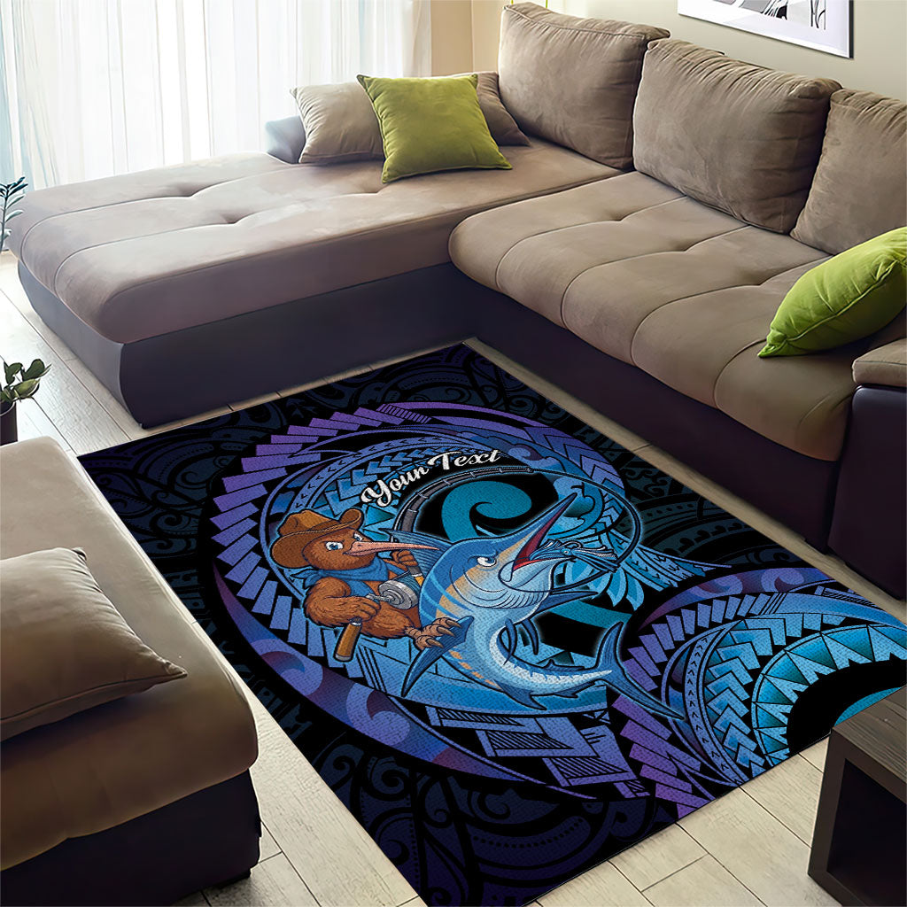 Personalised Blue Marlin Fishing New Zealand Area Rug NZ Kiwi Cowboy Born To Fish