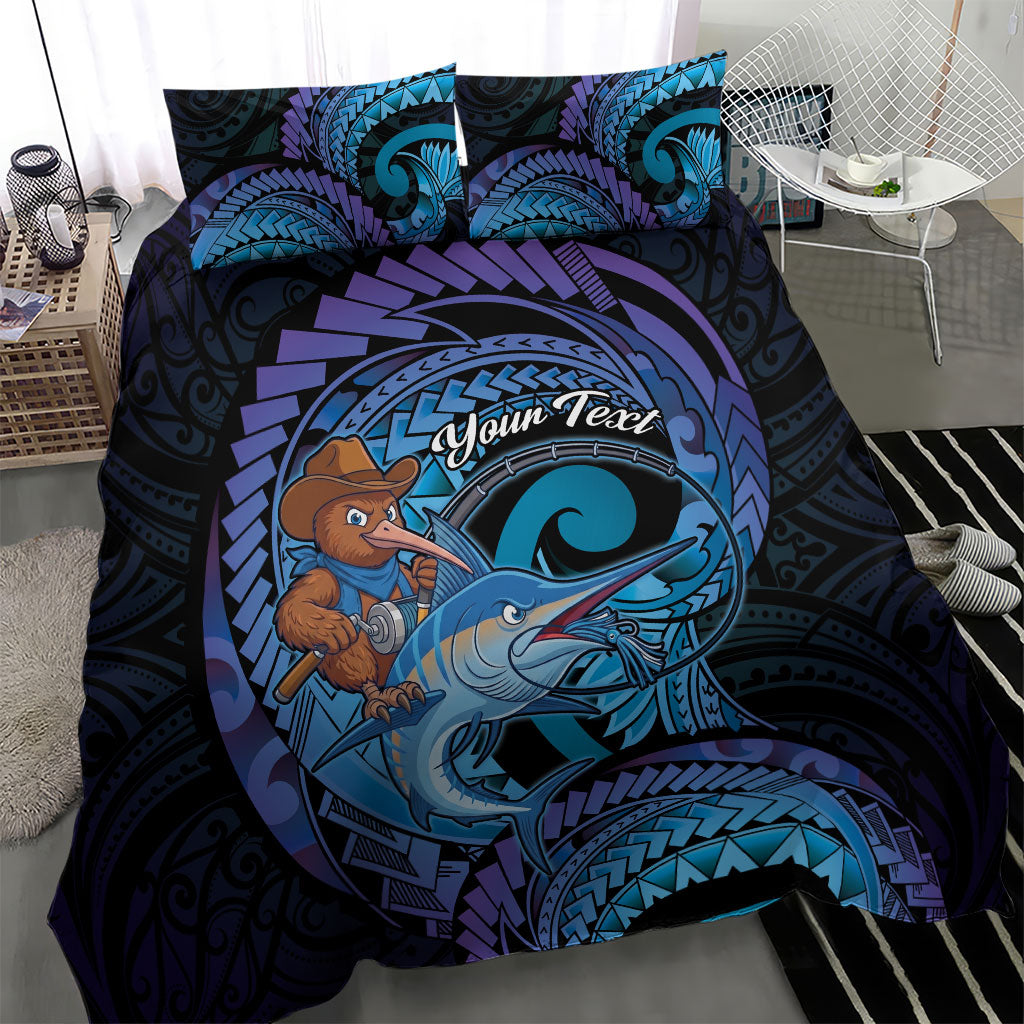 Personalised Blue Marlin Fishing New Zealand Bedding Set NZ Kiwi Cowboy Born To Fish LT14 - Polynesian Pride