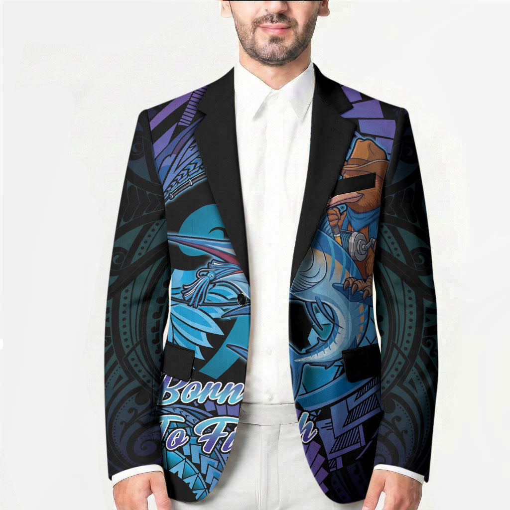 Personalised Blue Marlin Fishing New Zealand Blazer NZ Kiwi Cowboy Born To Fish LT14 - Polynesian Pride