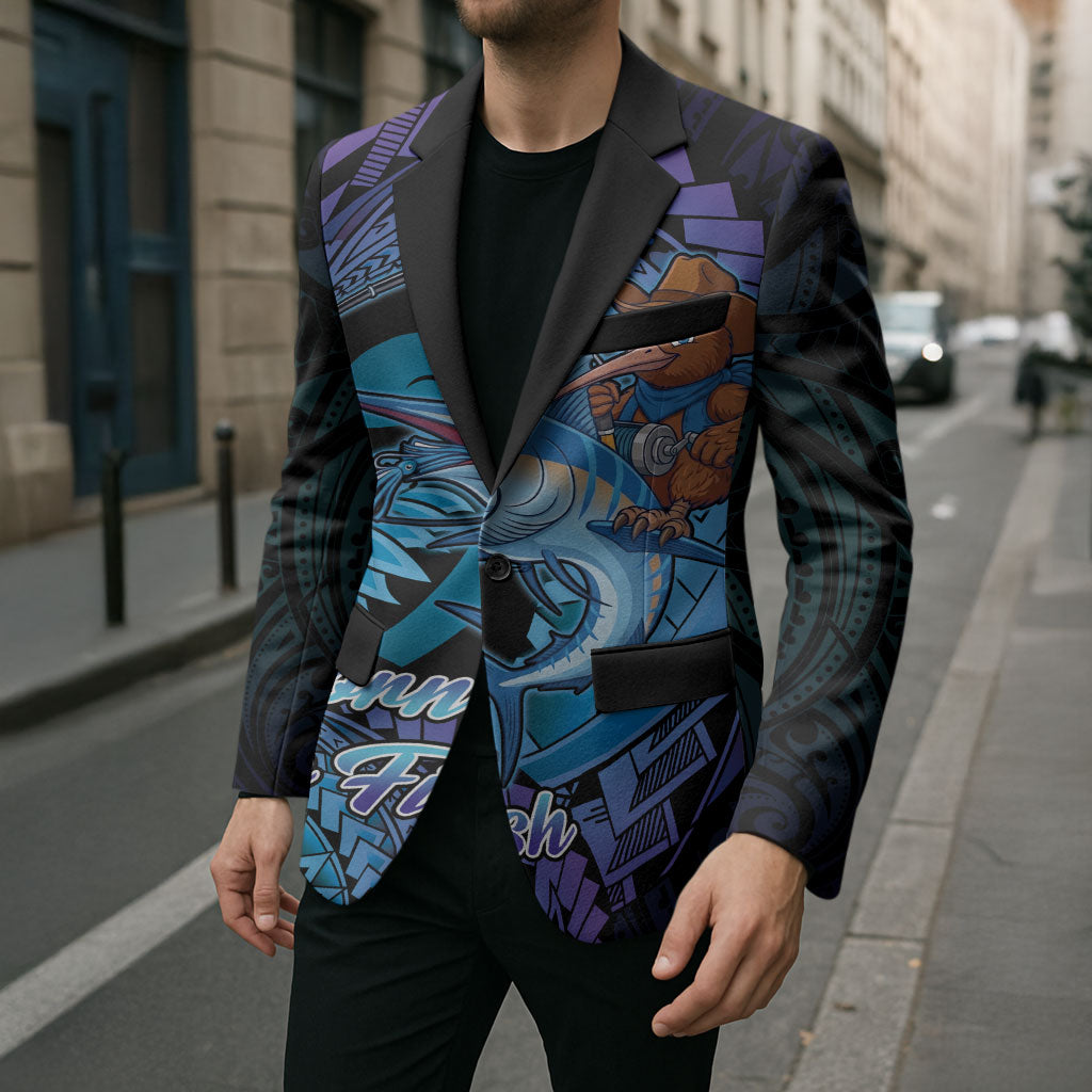 Personalised Blue Marlin Fishing New Zealand Blazer NZ Kiwi Cowboy Born To Fish LT14 - Polynesian Pride