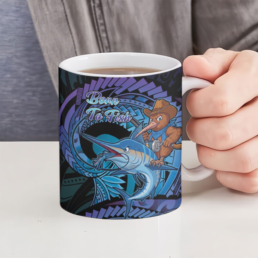 Personalised Blue Marlin Fishing New Zealand Ceramic Mug NZ Kiwi Cowboy Born To Fish LT14 - Polynesian Pride