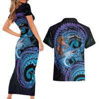 Personalised Blue Marlin Fishing New Zealand Couples Matching Short Sleeve Bodycon Dress and Hawaiian Shirt NZ Kiwi Cowboy Born To Fish LT14 - Polynesian Pride