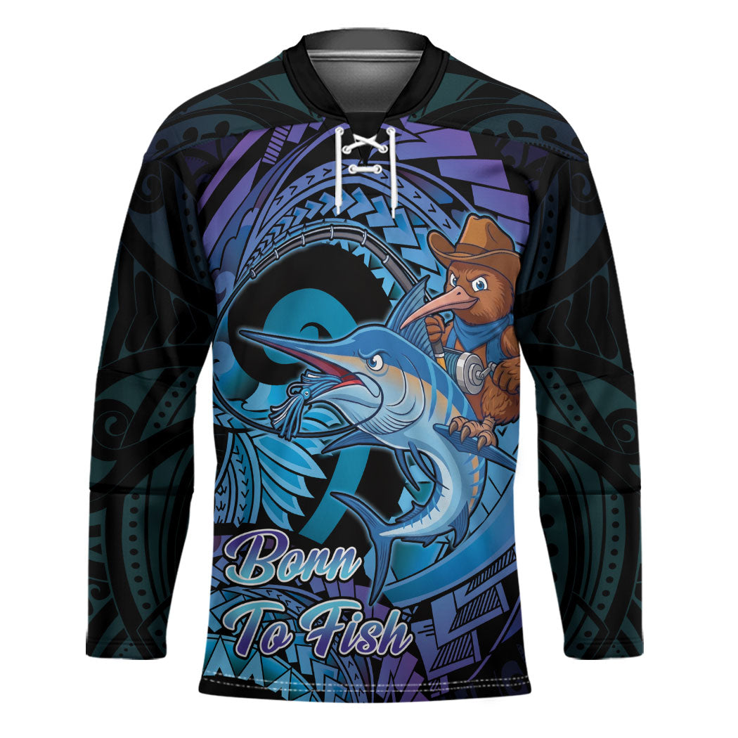 Personalised Blue Marlin Fishing New Zealand Hockey Jersey NZ Kiwi Cowboy Born To Fish LT14 Unisex Purple - Polynesian Pride
