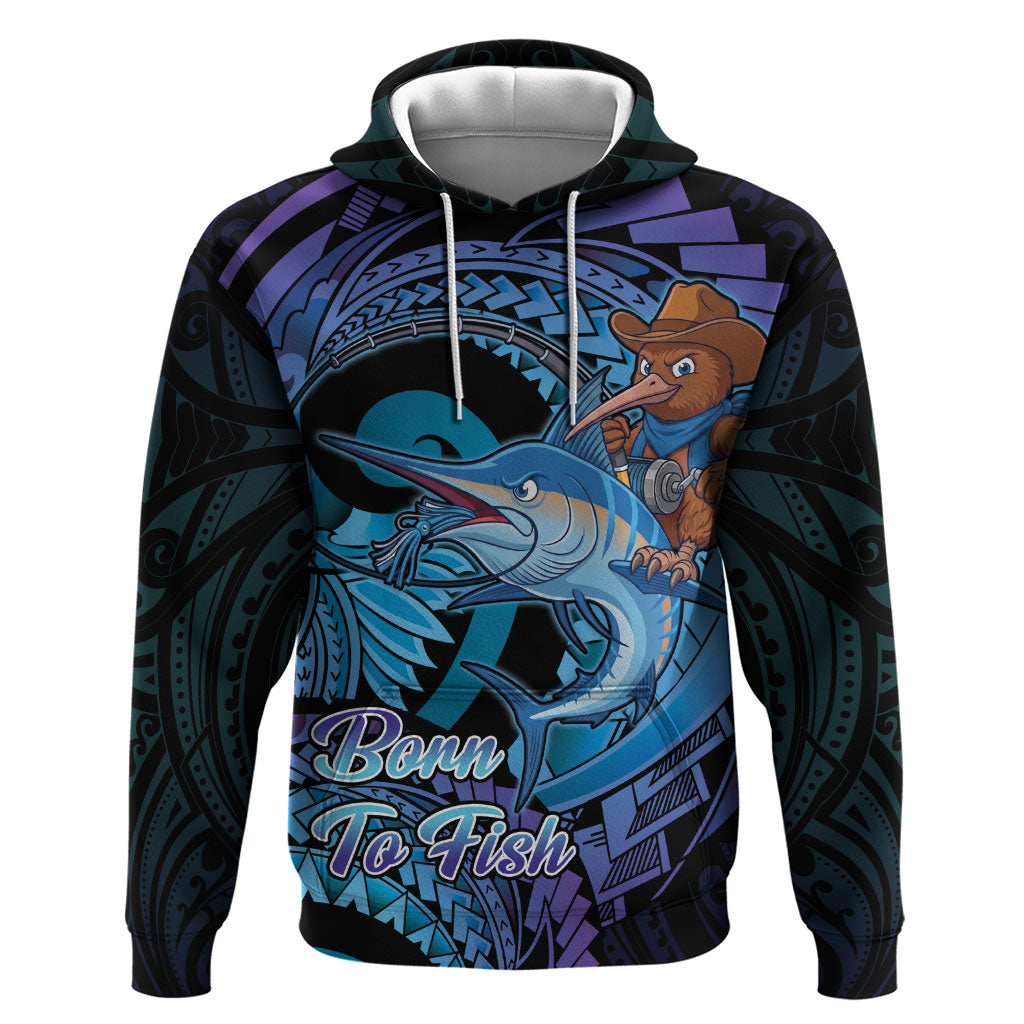 Personalised Blue Marlin Fishing New Zealand Hoodie NZ Kiwi Cowboy Born To Fish LT14 Pullover Hoodie Purple - Polynesian Pride