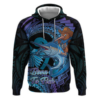 Personalised Blue Marlin Fishing New Zealand Hoodie NZ Kiwi Cowboy Born To Fish LT14 Pullover Hoodie Purple - Polynesian Pride