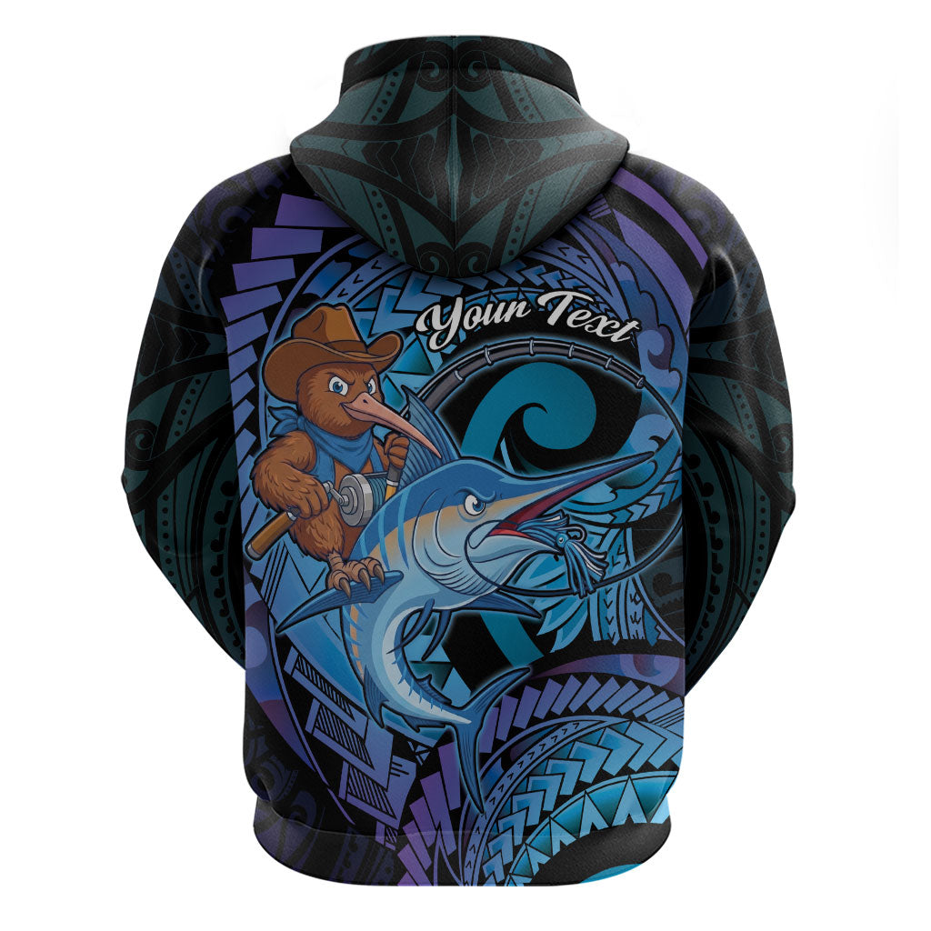 Personalised Blue Marlin Fishing New Zealand Hoodie NZ Kiwi Cowboy Born To Fish LT14 - Polynesian Pride