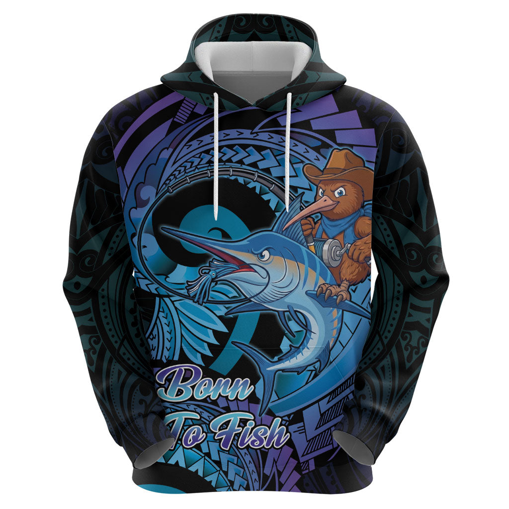 Personalised Blue Marlin Fishing New Zealand Hoodie NZ Kiwi Cowboy Born To Fish LT14 - Polynesian Pride