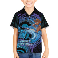 Personalised Blue Marlin Fishing New Zealand Kid Hawaiian Shirt NZ Kiwi Cowboy Born To Fish LT14 Kid Purple - Polynesian Pride