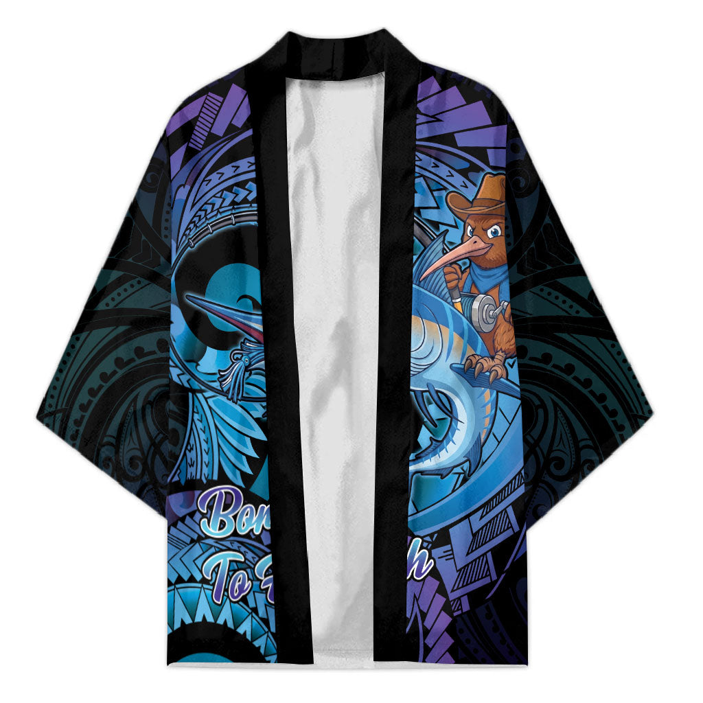 Personalised Blue Marlin Fishing New Zealand Kimono NZ Kiwi Cowboy Born To Fish LT14 Unisex Purple - Polynesian Pride