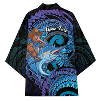Personalised Blue Marlin Fishing New Zealand Kimono NZ Kiwi Cowboy Born To Fish LT14 - Polynesian Pride