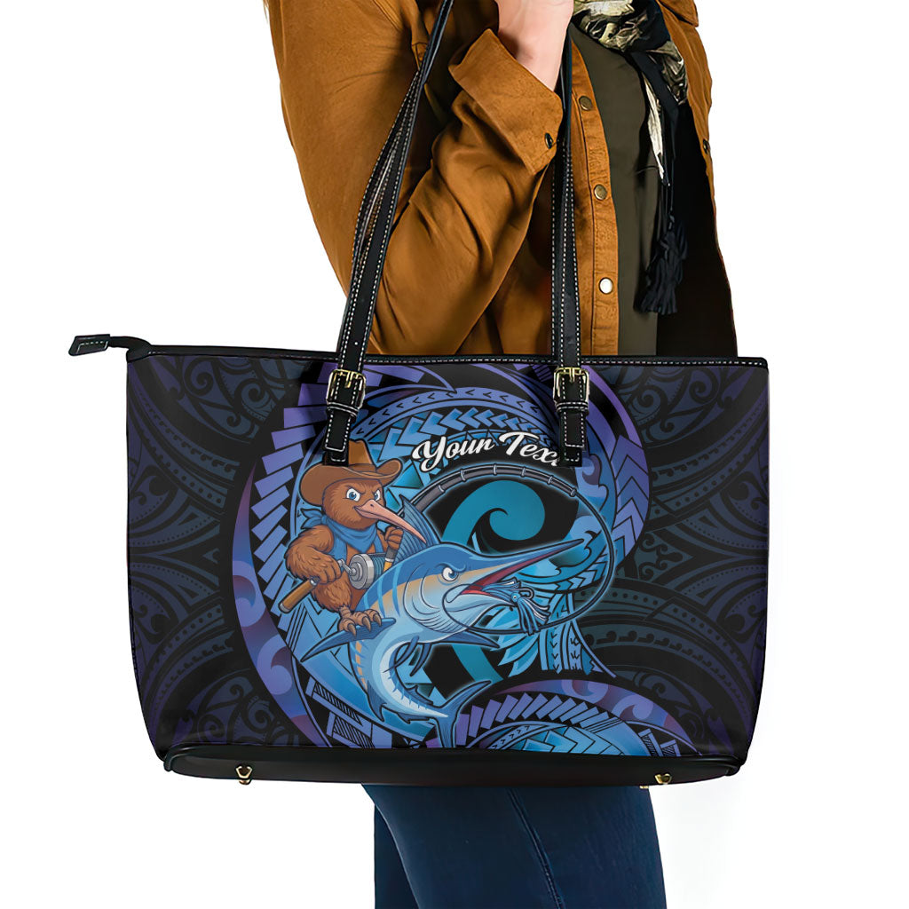 Personalised Blue Marlin Fishing New Zealand Leather Tote Bag NZ Kiwi Cowboy Born To Fish