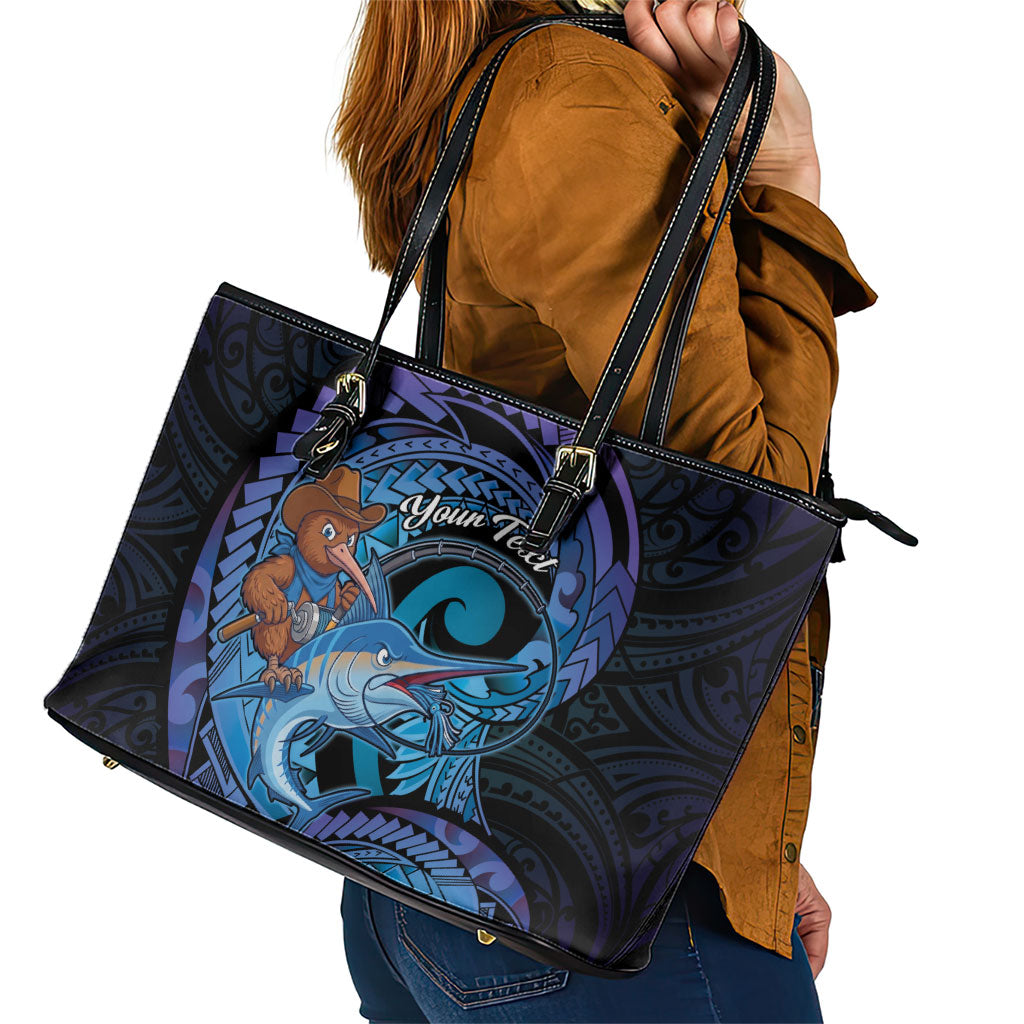 Personalised Blue Marlin Fishing New Zealand Leather Tote Bag NZ Kiwi Cowboy Born To Fish