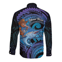 Personalised Blue Marlin Fishing New Zealand Long Sleeve Button Shirt NZ Kiwi Cowboy Born To Fish