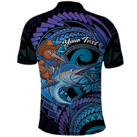 Personalised Blue Marlin Fishing New Zealand Polo Shirt NZ Kiwi Cowboy Born To Fish
