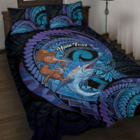 Personalised Blue Marlin Fishing New Zealand Quilt Bed Set NZ Kiwi Cowboy Born To Fish LT14 Purple - Polynesian Pride
