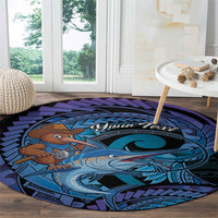 Personalised Blue Marlin Fishing New Zealand Round Carpet NZ Kiwi Cowboy Born To Fish LT14 - Polynesian Pride