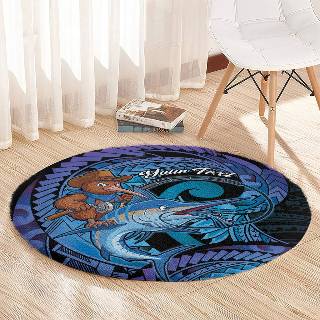 Personalised Blue Marlin Fishing New Zealand Round Carpet NZ Kiwi Cowboy Born To Fish LT14 - Polynesian Pride