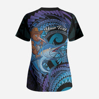 Personalised Blue Marlin Fishing New Zealand Scrub Top NZ Kiwi Cowboy Born To Fish LT14 - Polynesian Pride