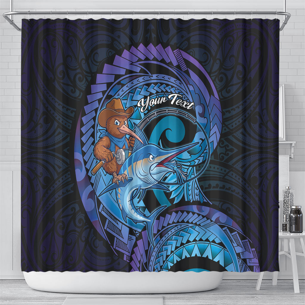 Personalised Blue Marlin Fishing New Zealand Shower Curtain NZ Kiwi Cowboy Born To Fish