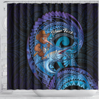 Personalised Blue Marlin Fishing New Zealand Shower Curtain NZ Kiwi Cowboy Born To Fish