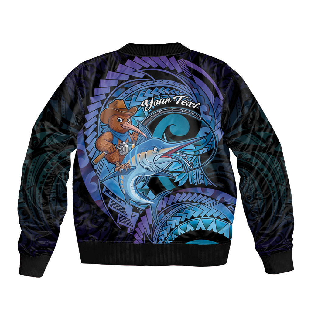 Personalised Blue Marlin Fishing New Zealand Sleeve Zip Bomber Jacket NZ Kiwi Cowboy Born To Fish LT14 - Polynesian Pride
