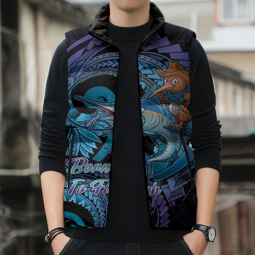 Personalised Blue Marlin Fishing New Zealand Sleeveless Puffer Jacket NZ Kiwi Cowboy Born To Fish LT14 - Polynesian Pride