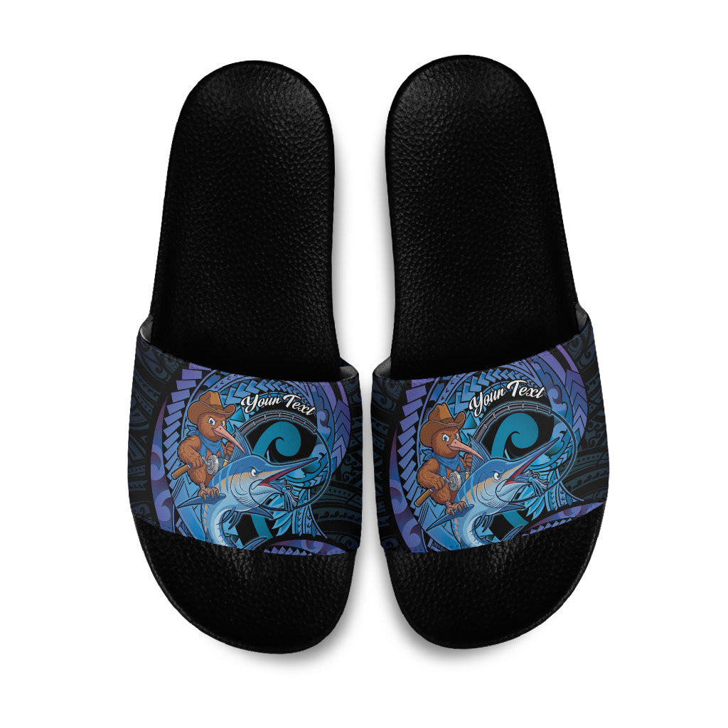 Personalised Blue Marlin Fishing New Zealand Slide Sandals NZ Kiwi Cowboy Born To Fish