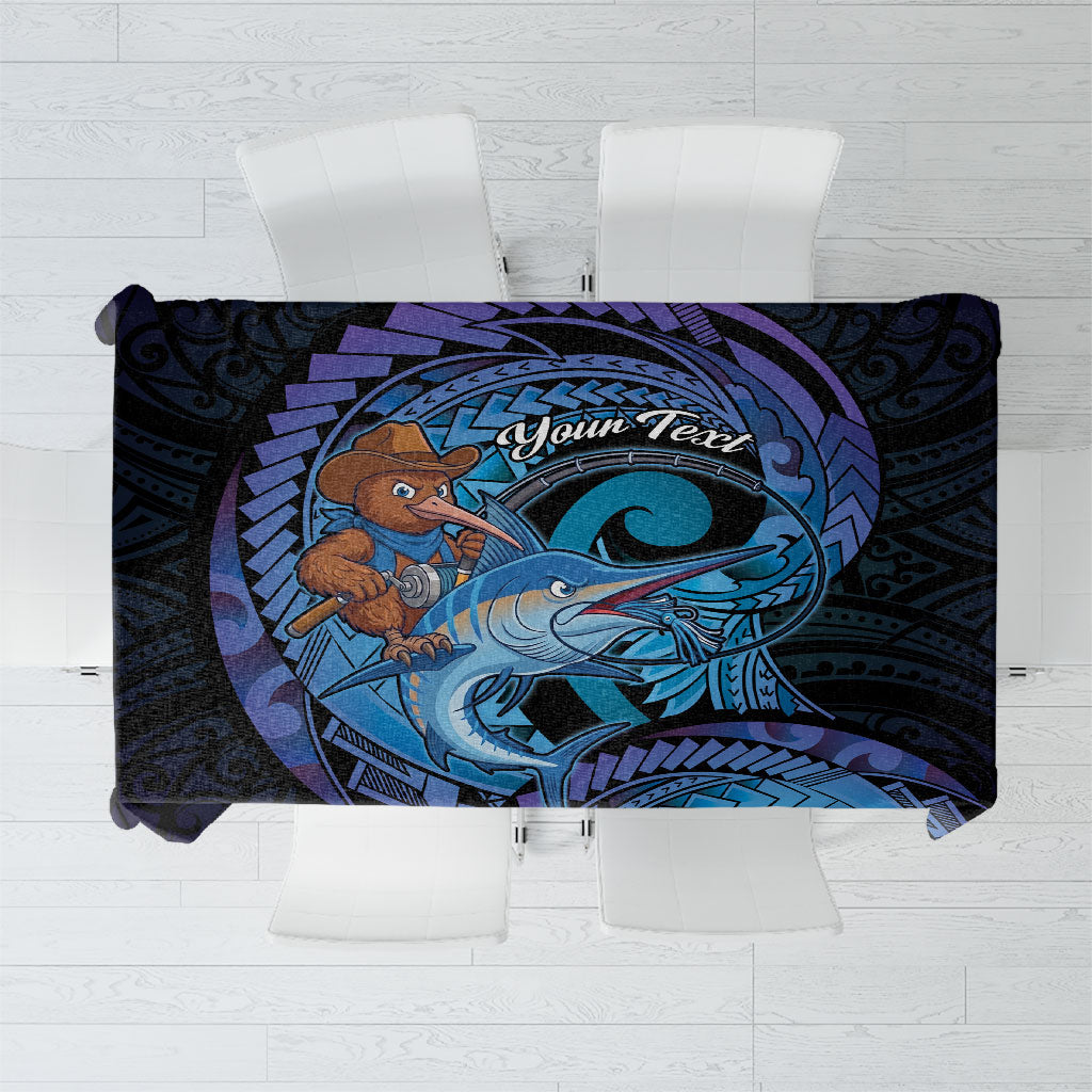 Personalised Blue Marlin Fishing New Zealand Tablecloth NZ Kiwi Cowboy Born To Fish LT14 Purple - Polynesian Pride