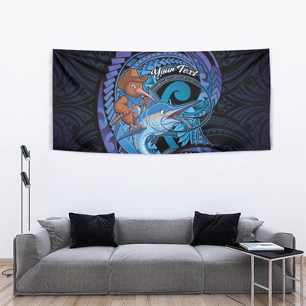 Personalised Blue Marlin Fishing New Zealand Tapestry NZ Kiwi Cowboy Born To Fish LT14 - Polynesian Pride